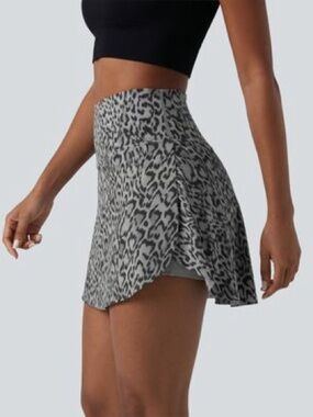 HALARA Grey Leopard Print High-Rise Circle Skirt